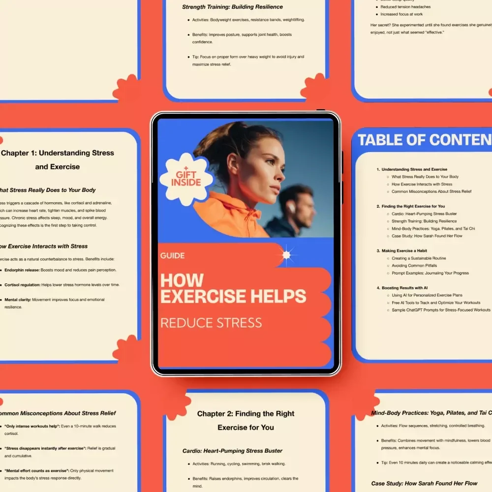 How Exercise Helps Reduce Stress – A Complete Guide on how to reduce stress through exercise, Daily Routine Builder, Mind-Body Fitness eBook, Wellness Checklist Download