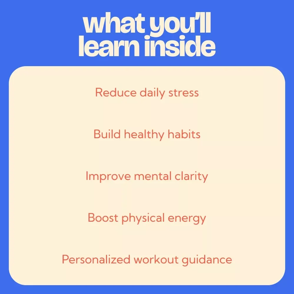 How Exercise Helps Reduce Stress – A Complete Guide on how to reduce stress through exercise, Daily Routine Builder, Mind-Body Fitness eBook, Wellness Checklist Download