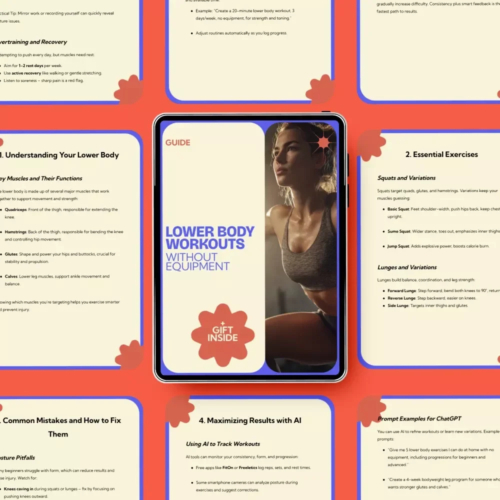 Lower Body Workouts Without Equipment – Ultimate lower body workout no equipment Guide, Bodyweight Fitness eBook, Home Workout Plan, Printable Fitness Checklist