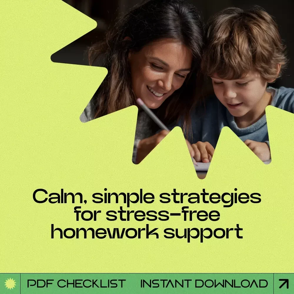 Homework Help Without the Drama Checklist – how to help child with homework, Calm Homework Routine, Parent Guide Printable, Study Skills Support