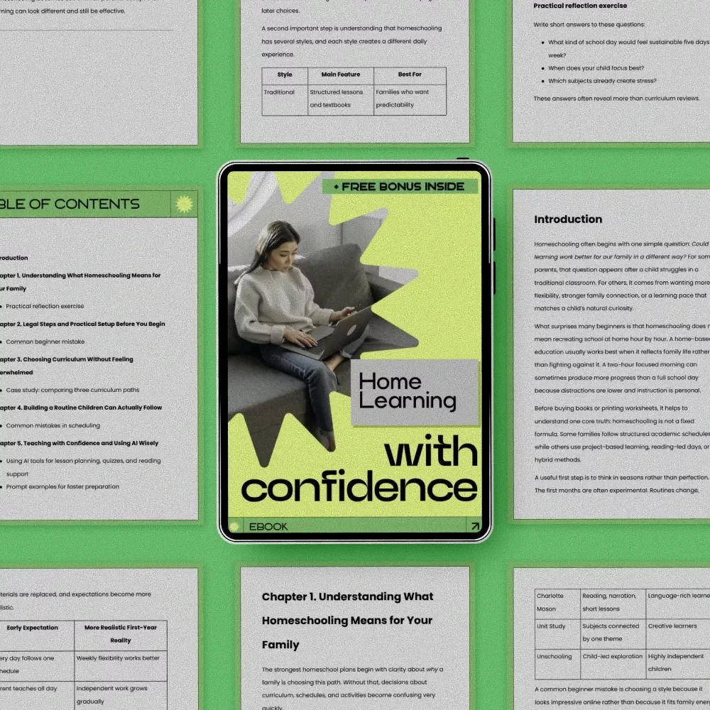 Home Learning with Confidence – A Practical Ebook Guide on how to start homeschooling, Curriculum Planning, Daily Routines & Beginner Setup for New Homeschool Families