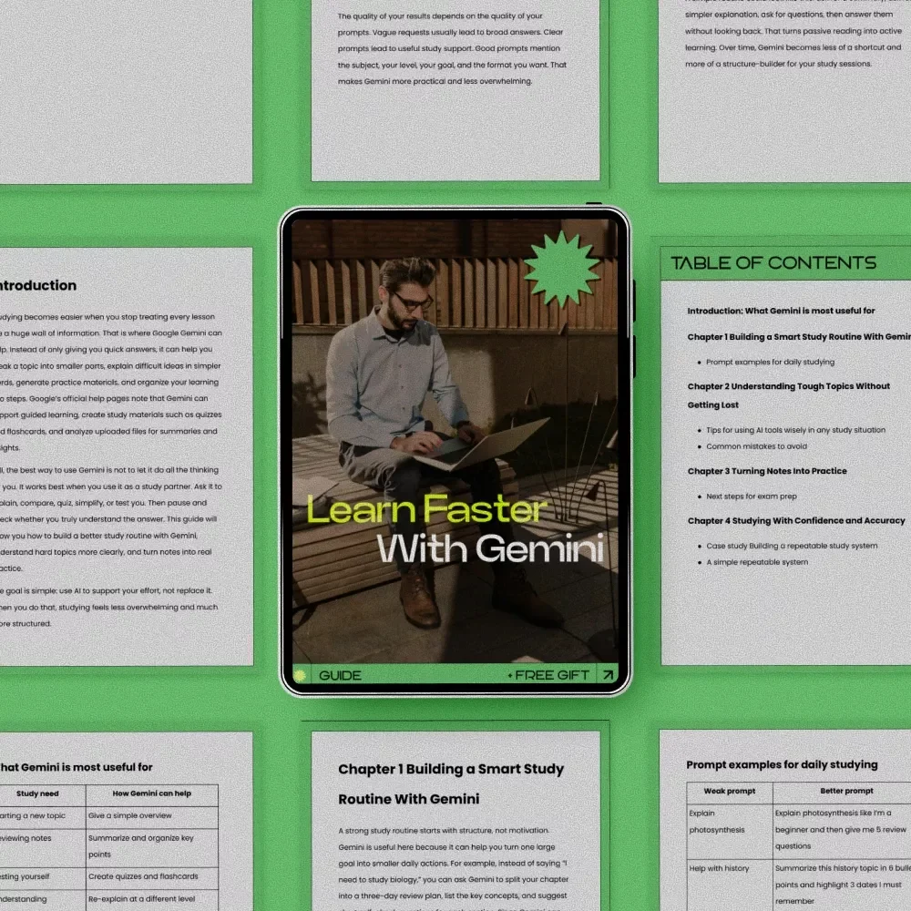 Learn Faster With Gemini – How to Use Google Gemini for Studying Guide, Smart Study Routine, AI Study Tips, Exam Prep System, Digital Download