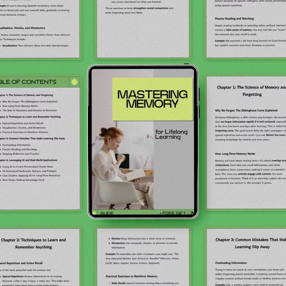 Mastering Memory for Lifelong Learning – Digital Guide on how to learn without forgetting, Study Smarter eBook, Memory Techniques & AI Learning Strategies