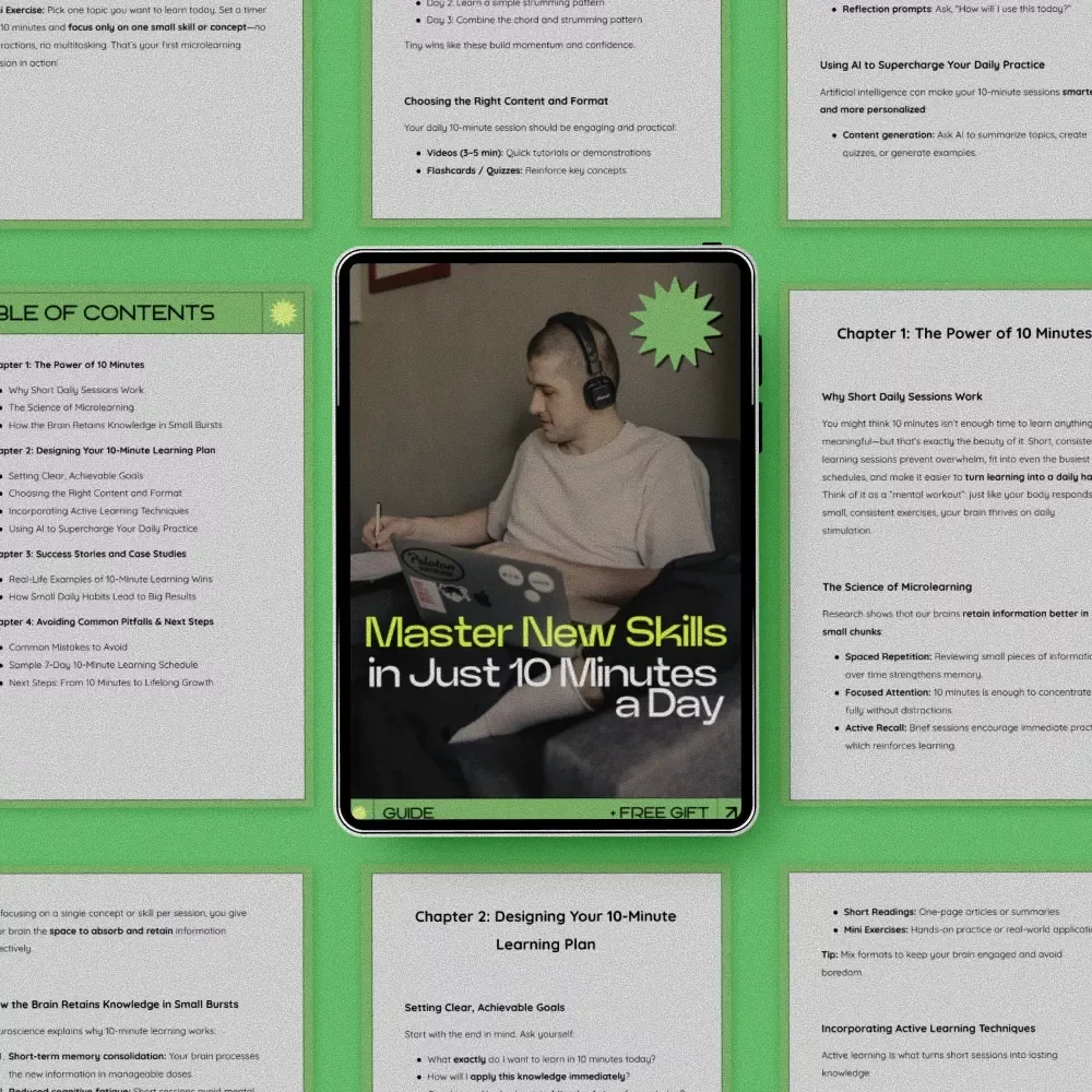 Master New Skills in Just 10 Minutes a Day – Digital Guide for Busy Learners | how to learn in 10 minutes a day Productivity eBook & Habit Building Checklist