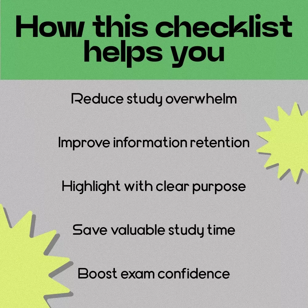 Focused Textbook Highlighting Checklist – How to Highlight Textbooks Effectively for Smarter Studying, Study Skills Printable, Student Note-Taking Guide