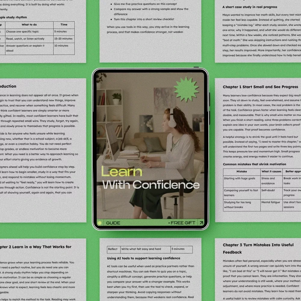 Learn With Confidence – A Practical Guide on how to build confidence in learning | Digital Download Study Mindset Workbook