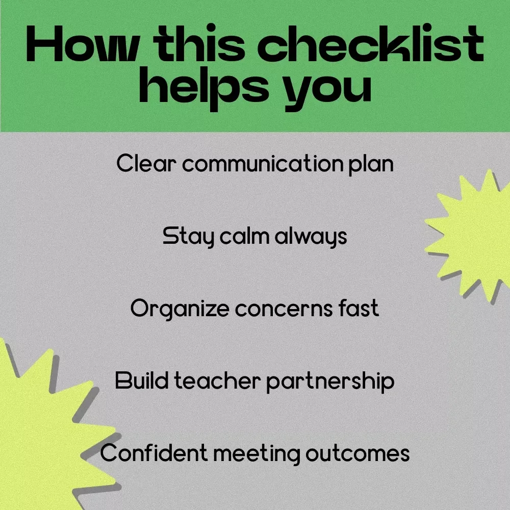 Speak Up With Calm and Confidence Checklist | how to talk to teacher about concerns | Parent Communication Guide | School Meeting Prep Printable