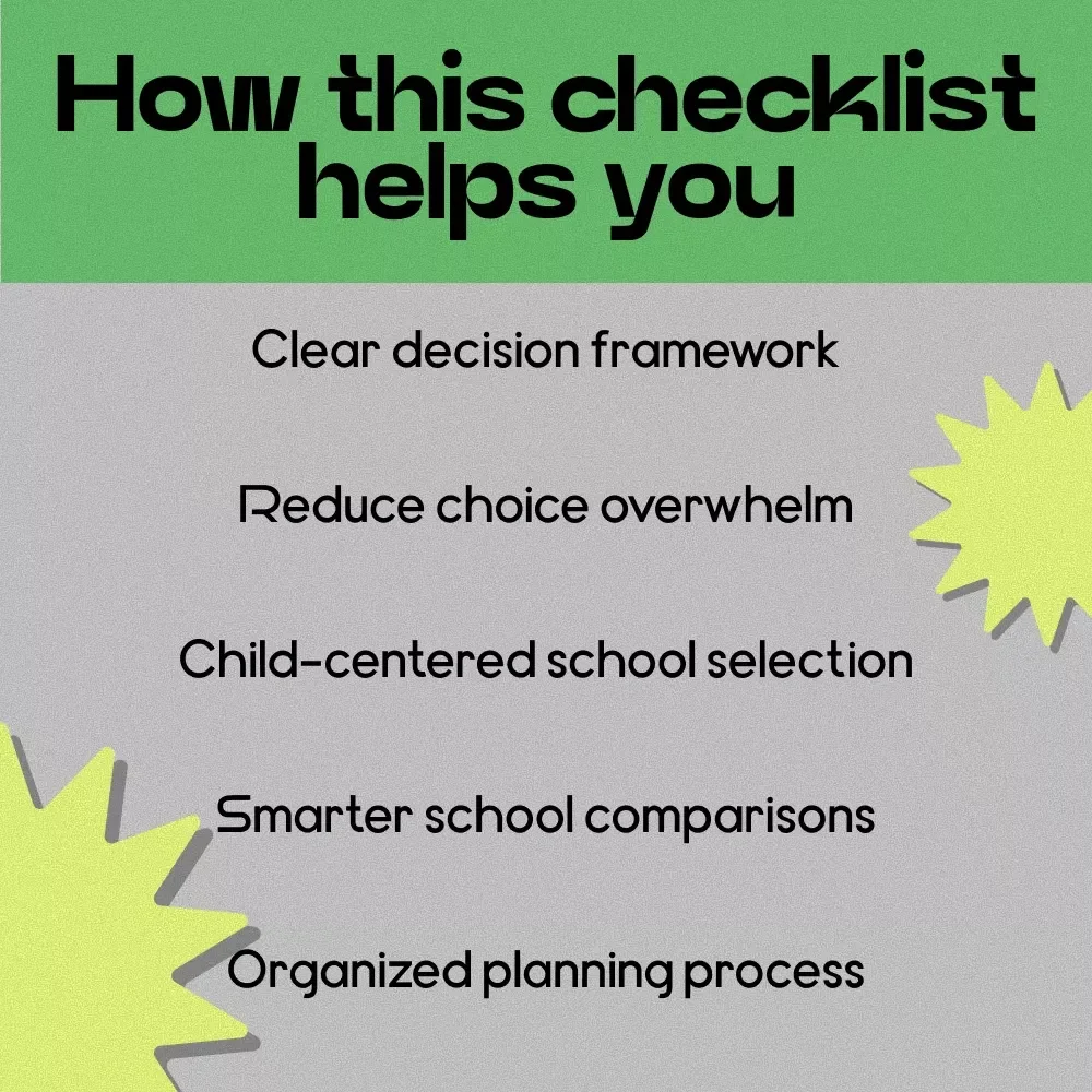 Find the Right Fit for Your Child – Checklist Guide for Parents | How to Choose a School for Your Child | School Selection Planner Printable
