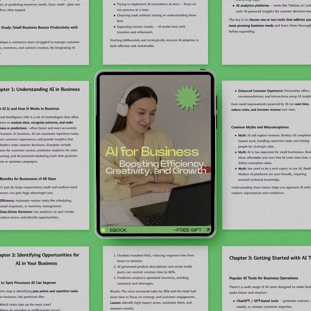 AI for Business: Boosting Efficiency, Creativity, and Growth | How to Learn AI for Business eBook Guide for Entrepreneurs & Small Business Owners
