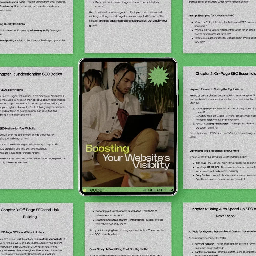 Boosting Your Website’s Visibility – A Beginner-Friendly Guide on how to learn seo basics, SEO Strategy eBook, Digital Marketing Starter Kit
