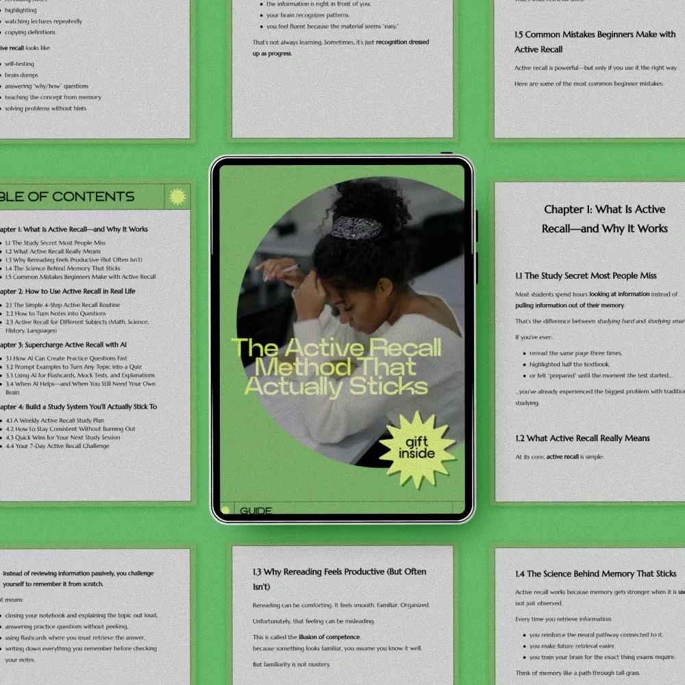 The Active Recall Method That Actually Sticks – Active Recall Study Method Guide, Study System eBook, Smart Learning Checklist for Students