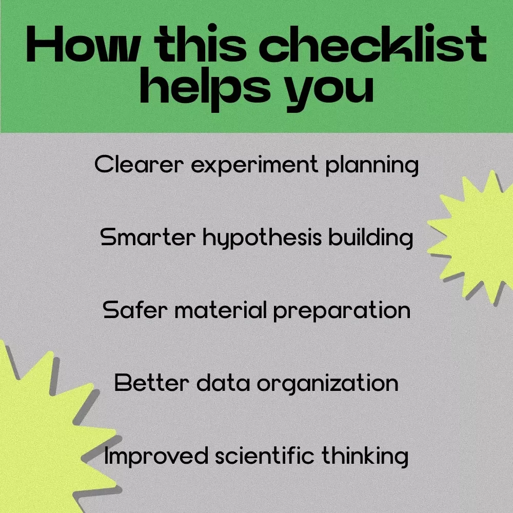 Smarter Science Experiments With AI – Checklist Guide for Students & Parents | How to Use AI for Science Experiments, Easy Lab Planning & Data Tracking Printable