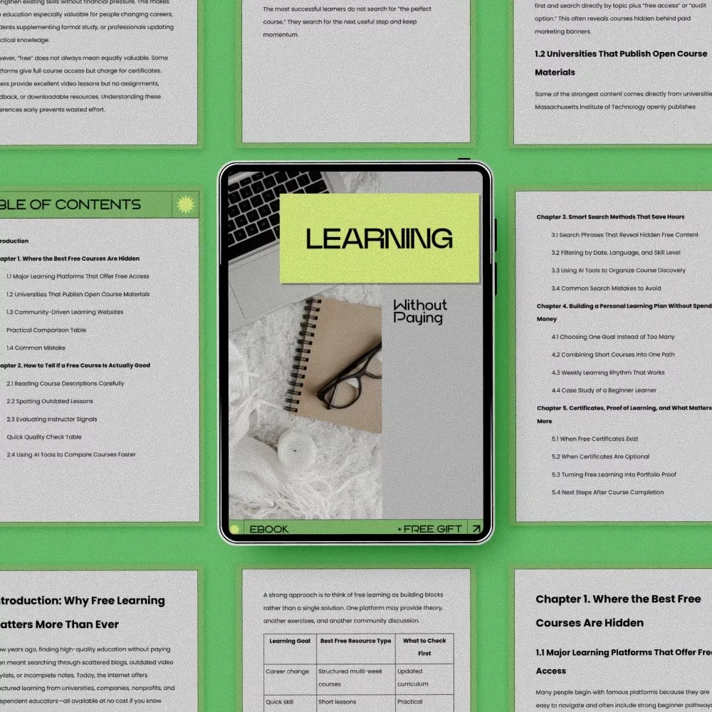 Learning Without Paying: How to Find Free Courses Online eBook Guide | Discover Hidden Free Learning Platforms, Build Skills Fast, Smart Search Methods & Personal Learning Plan