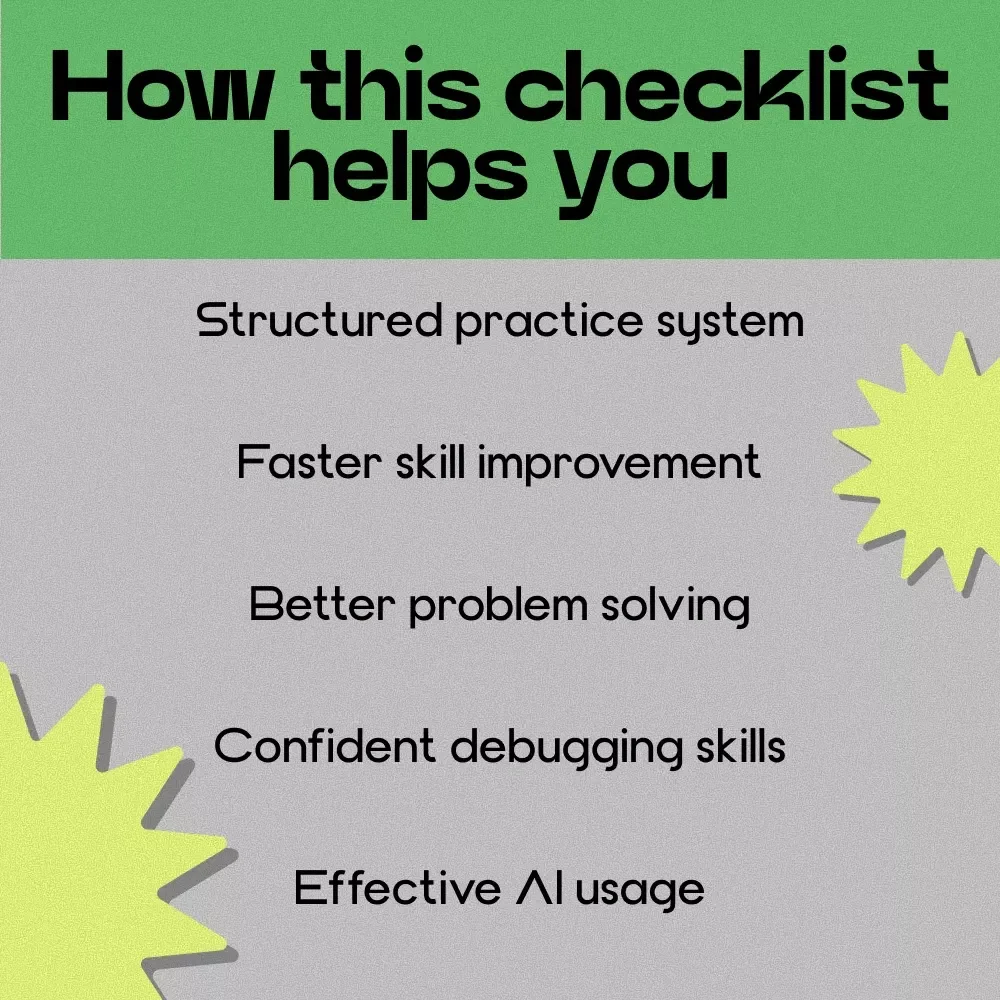Code Smarter and Practice Better Checklist – How to Use AI for Coding Practice, Developer Study Guide, Programming Productivity Tool, Coding Improvement Plan