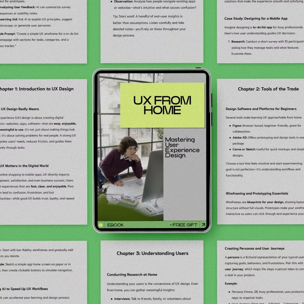 UX From Home: Mastering User Experience Design | how to learn ux design at home eBook Guide, UX Beginner Toolkit, Remote UX Learning Blueprint