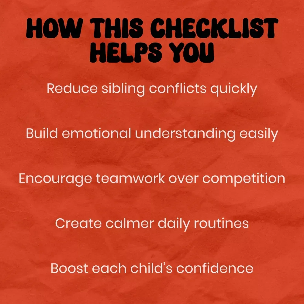 A Fun & Practical Checklist for Handling Sibling Jealousy – How to Handle Jealousy Between Siblings Printable Parenting Guide, Calm Conflict Toolkit, Family Harmony Planner