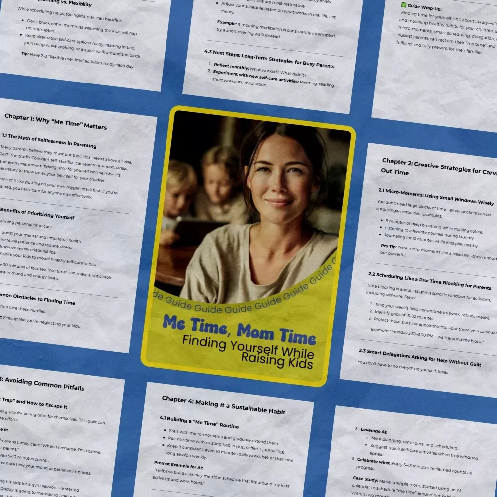 Me Time, Mom Time: Finding Yourself While Raising Kids – A Practical Guide on How to Find Time for Yourself with Kids, Balance Motherhood, Self-Care, and Daily Life