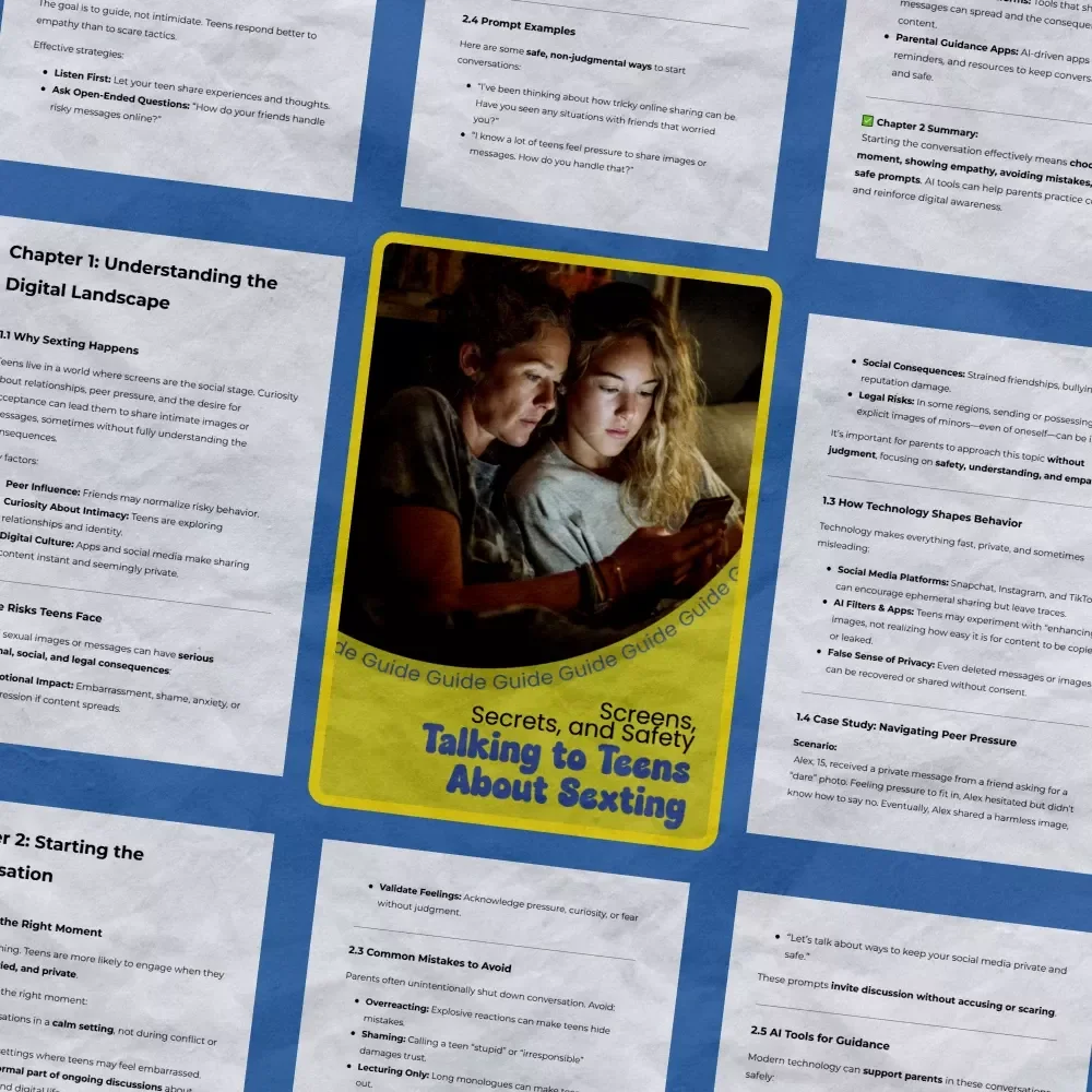 Screens, Secrets, and Safety: Talking to Teens About Sexting – A Practical Parent Guide on how to talk to teen about sexting, Digital Safety eBook, Teen Communication Toolkit