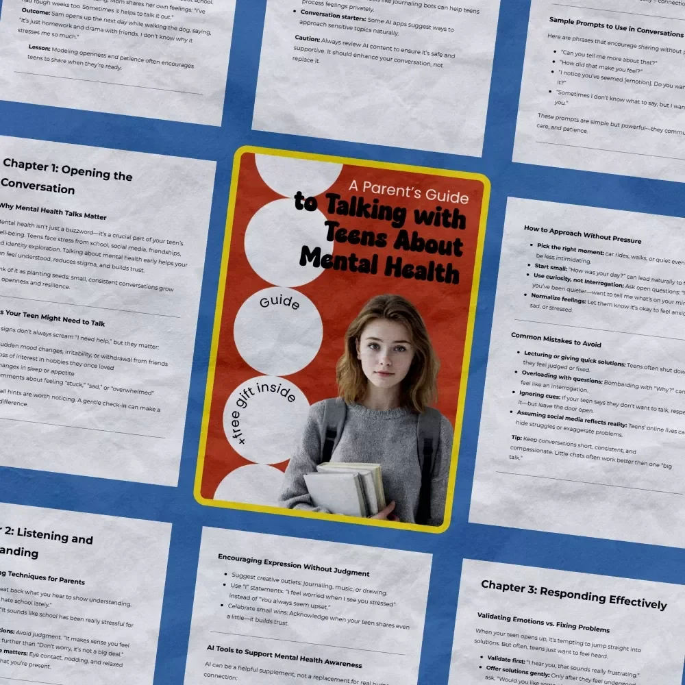 A Parent’s Guide to Talking with Teens About Mental Health | Practical Guide on how to talk to teen about mental health, Communication Tips for Parents, Digital Download eBook