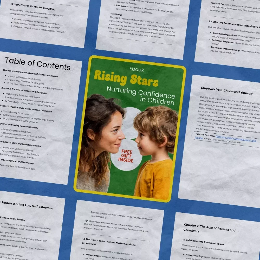 Rising Stars: Nurturing Confidence in Children | how to help a child with low self esteem Parenting Guide eBook | Confidence Building Toolkit for Kids