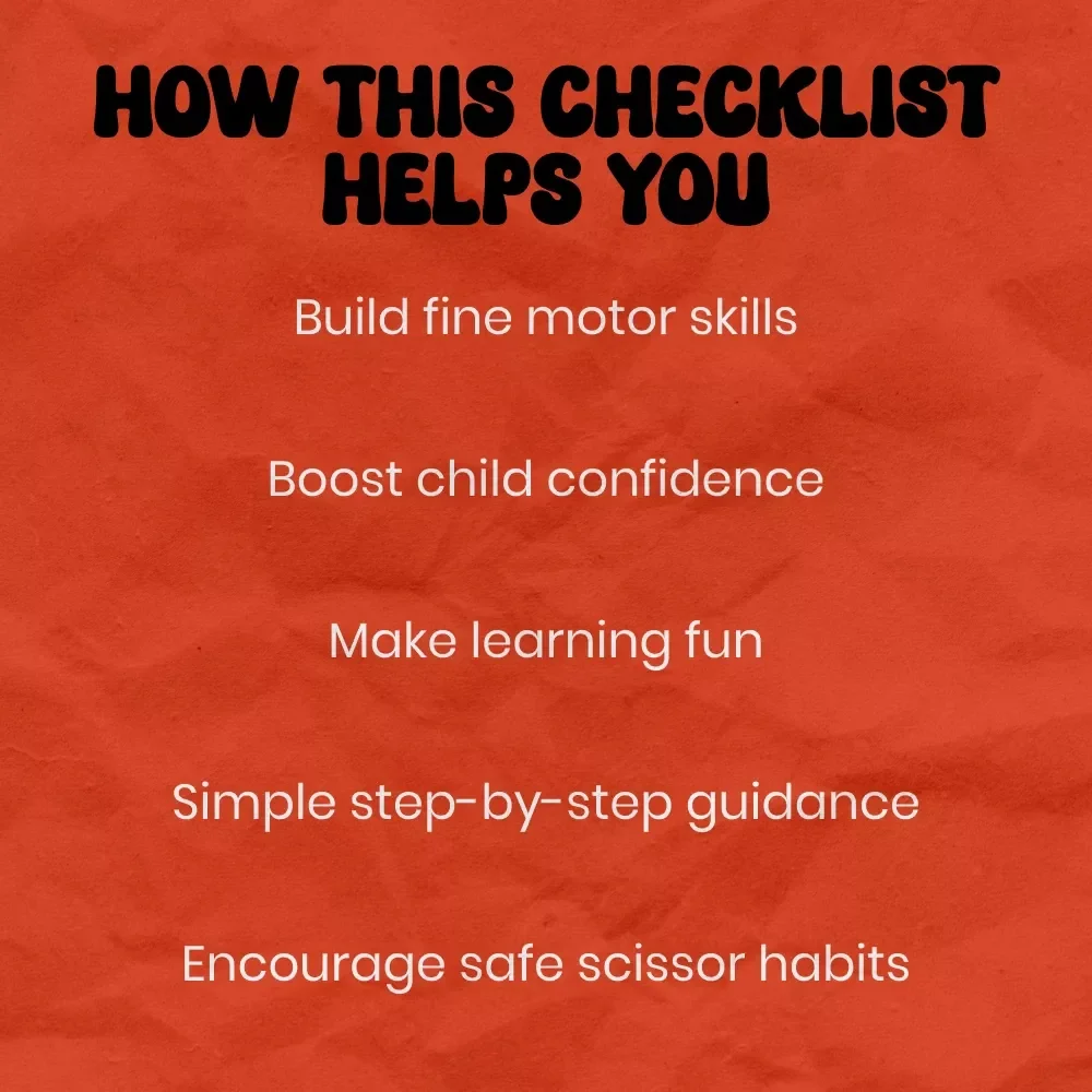 A Fun & Foolproof Checklist for Teaching Kids to Use Scissors | Printable Guide for Parents & Teachers | how to teach kids to use scissors Step-by-Step Activity