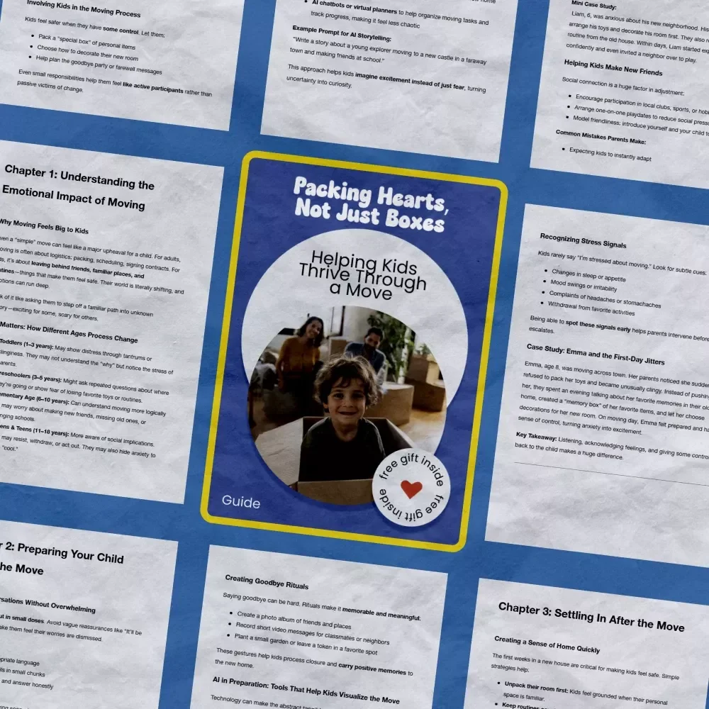Packing Hearts, Not Just Boxes: Helping Kids Thrive Through a Move – A Practical Guide on how to help kids cope with moving, Emotional Support Toolkit for Families, Parenting Resource for Smooth Transitions