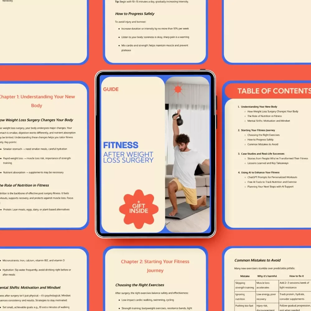 Fitness After Weight Loss Surgery Guide | Complete Fitness After Weight Loss Surgery eBook for Safe Workouts, Recovery, Mindset & AI Fitness Planning