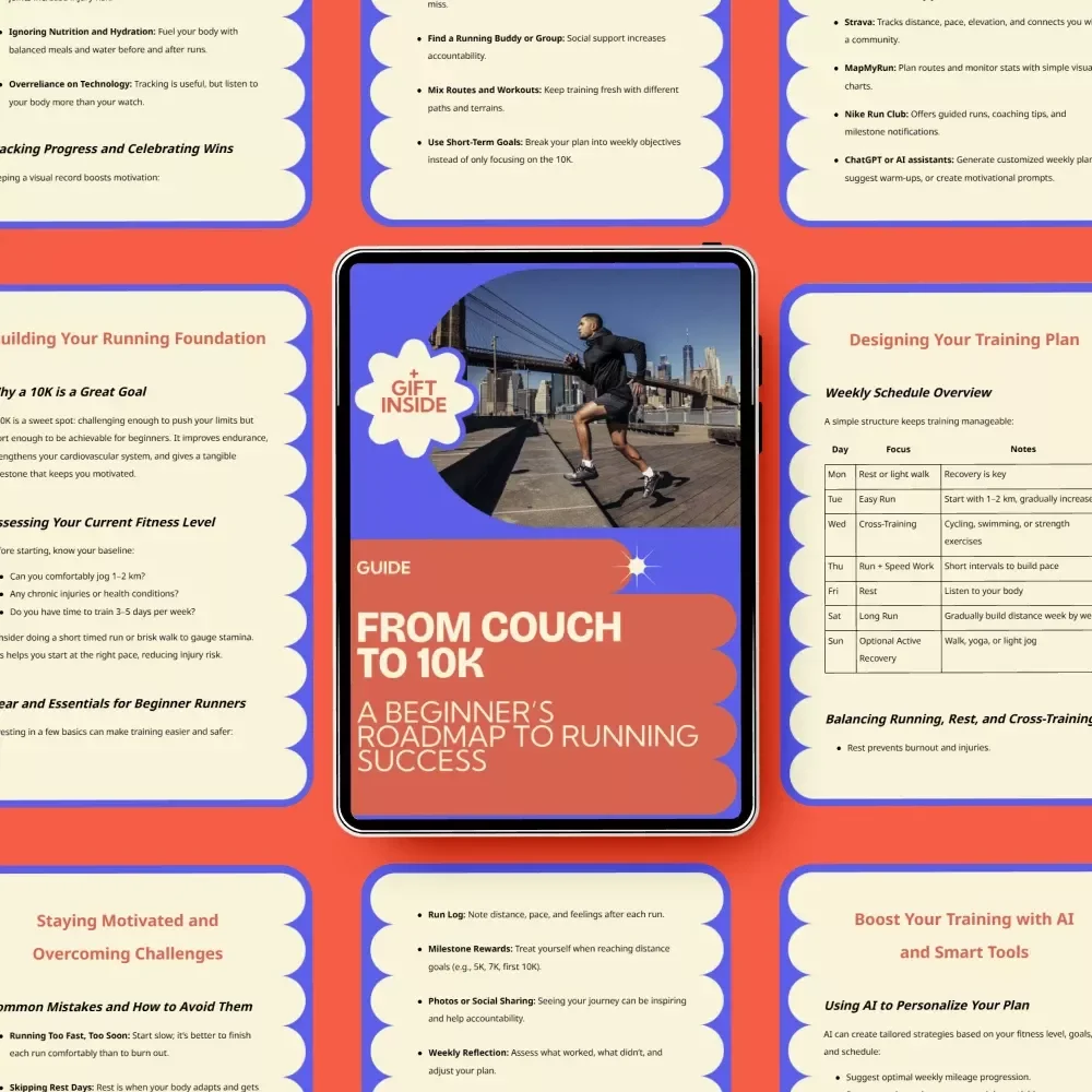 From Couch to 10K: A Beginner’s Roadmap to Running Success | Ultimate 10k training plan for beginners Digital Guide, Step-by-Step Running Plan, Printable Fitness eBook