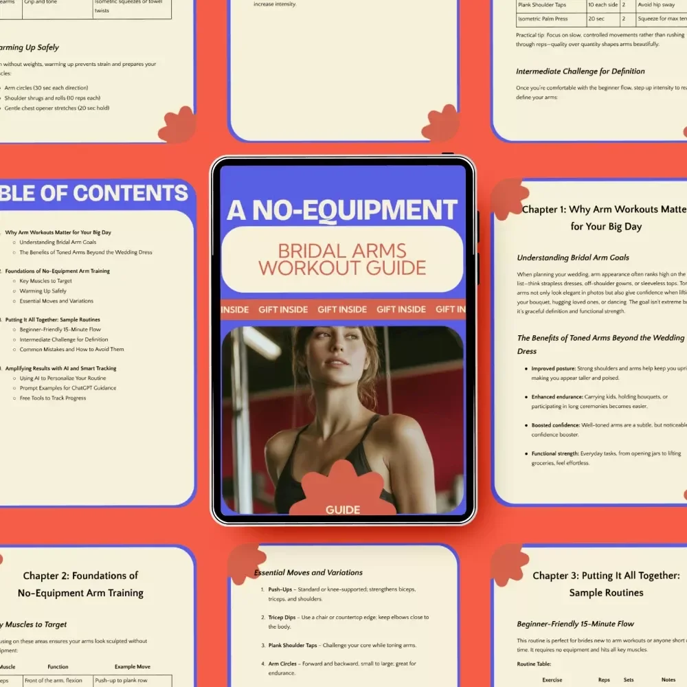 A No-Equipment Bridal Arms Workout Guide | Bridal Arm Workout No Equipment Plan for Toned Wedding Arms, At-Home Fitness eBook for Brides