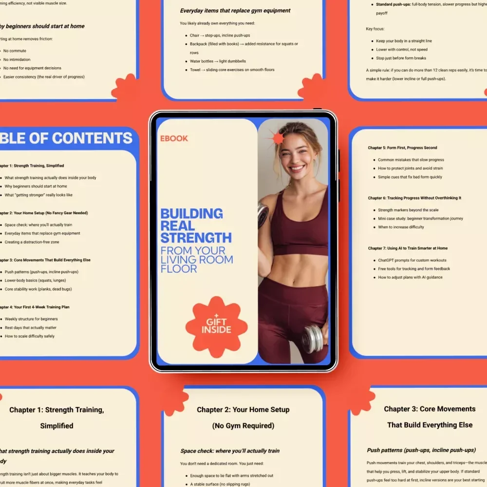 Building Real Strength from Your Living Room Floor | Strength Training for Beginners at Home eBook | No Equipment Workout Guide | 4-Week Plan & AI Coaching Tips