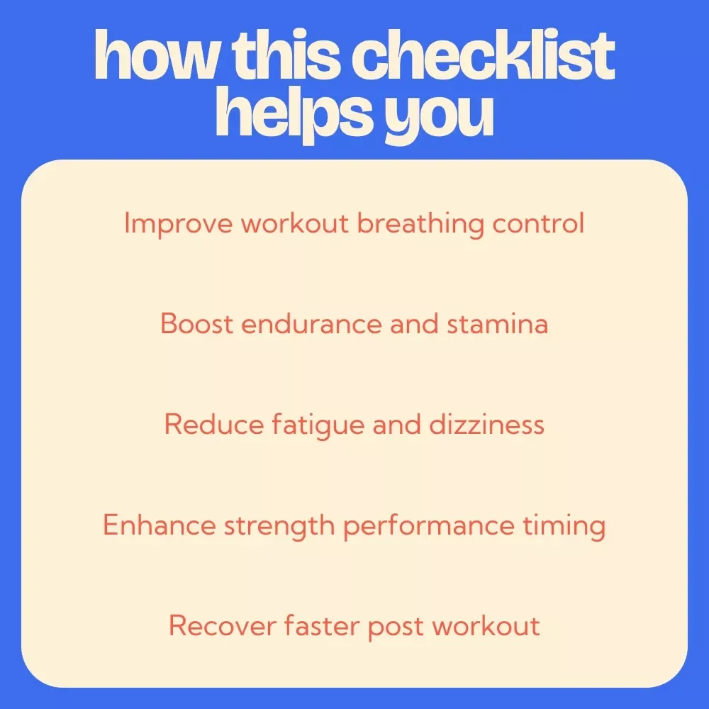 Your Exercise Breath Checklist – How to Breathe During Exercise Guide for Strength, Cardio & Recovery | Printable Fitness Breathing Checklist