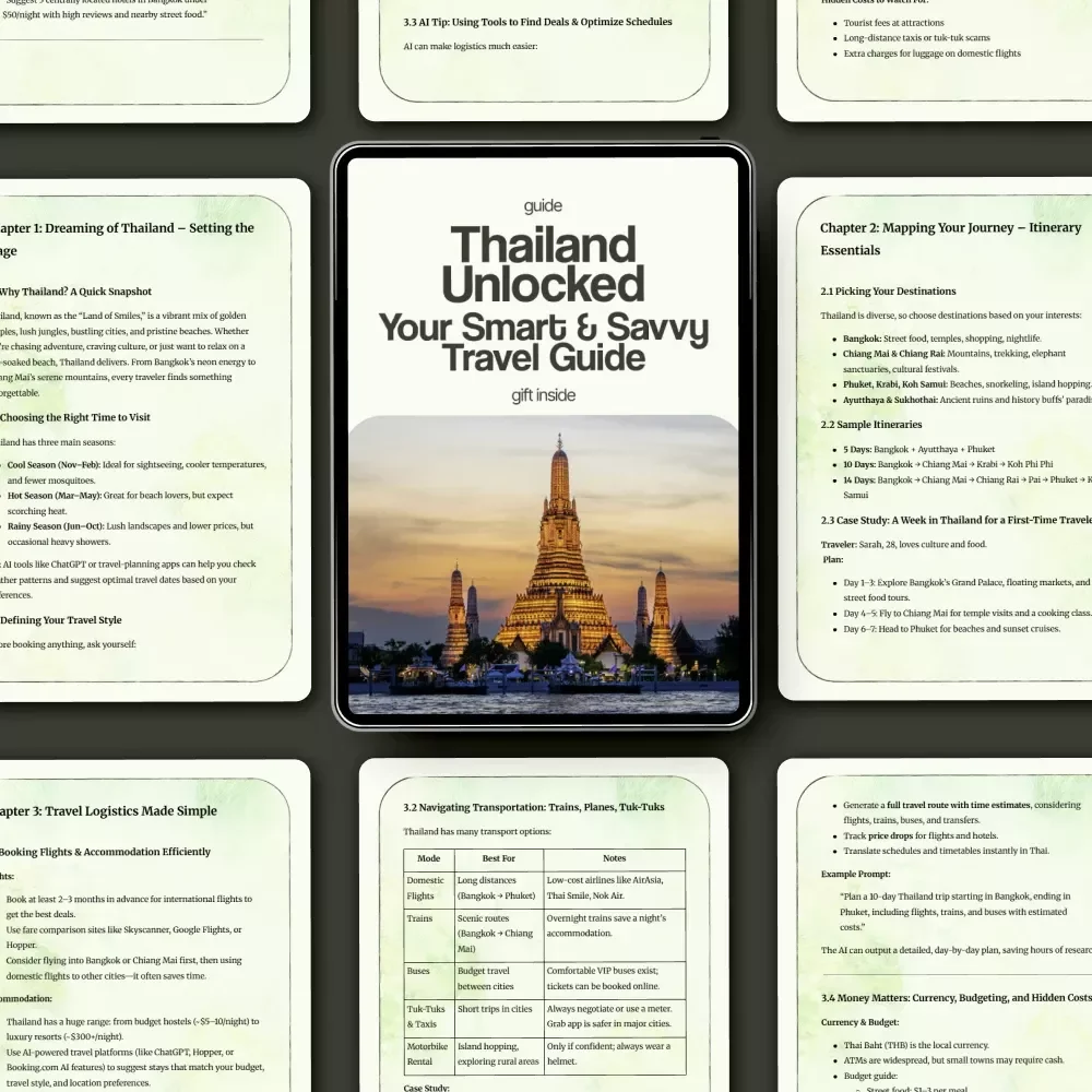 Thailand Unlocked: Your Smart & Savvy Travel Guide – Ultimate Digital Guide on how to plan a trip to thailand, Itinerary Planner, Travel Checklist & Insider Tips
