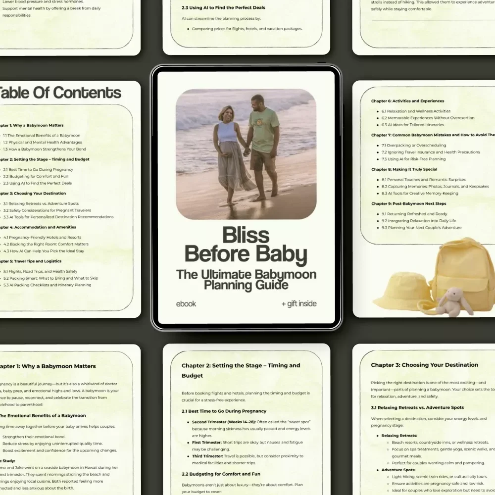 Bliss Before Baby: The Ultimate Babymoon Planning Guide | How to Plan a Babymoon eBook, Pregnancy Travel Planner, Relaxing Getaway Checklist for Couples