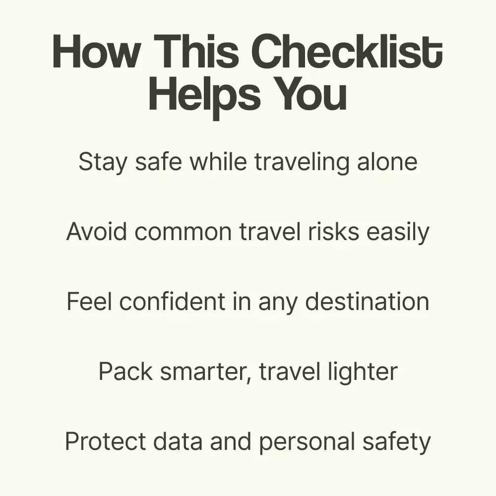 Solo, Not Vulnerable: The Smart Traveler’s Safety Checklist | Solo Travel Safety Tips Digital Download | Travel Safety Guide for Women & First-Time Solo Travelers