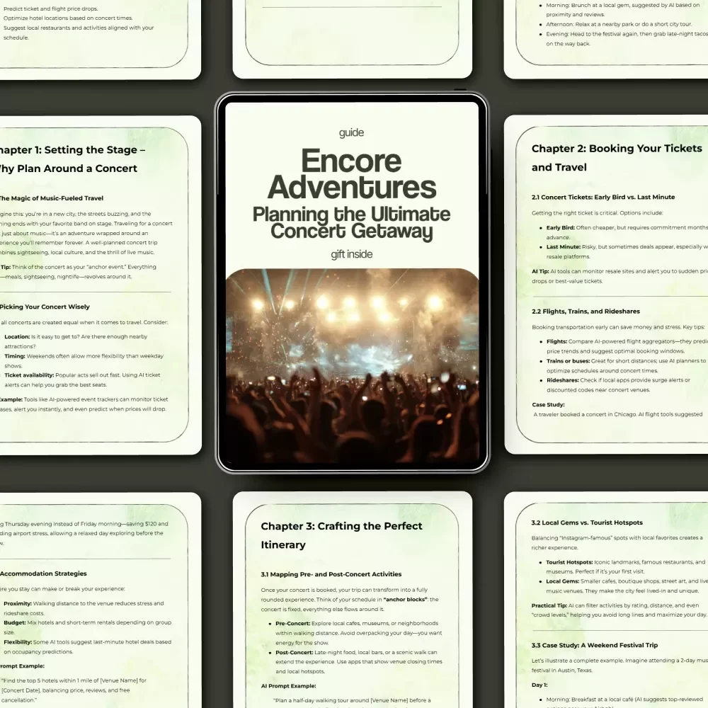 Encore Adventures: Planning the Ultimate Concert Getaway – How to Plan a Trip Around a Concert Travel Guide, Music Trip Planner, Concert Vacation Checklist