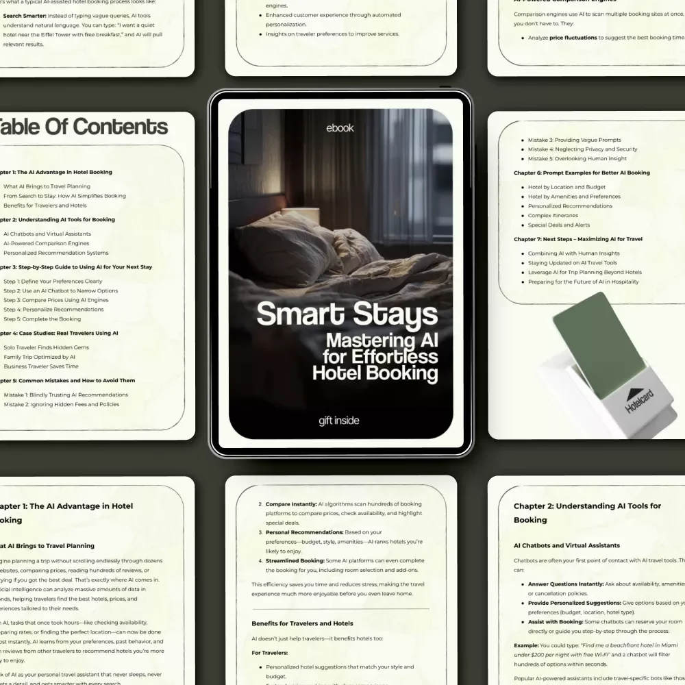 Smart Stays: Mastering AI for Effortless Hotel Booking | How to Use AI for Hotel Booking Guide, Travel Planning eBook, AI Booking Checklist, Digital Download