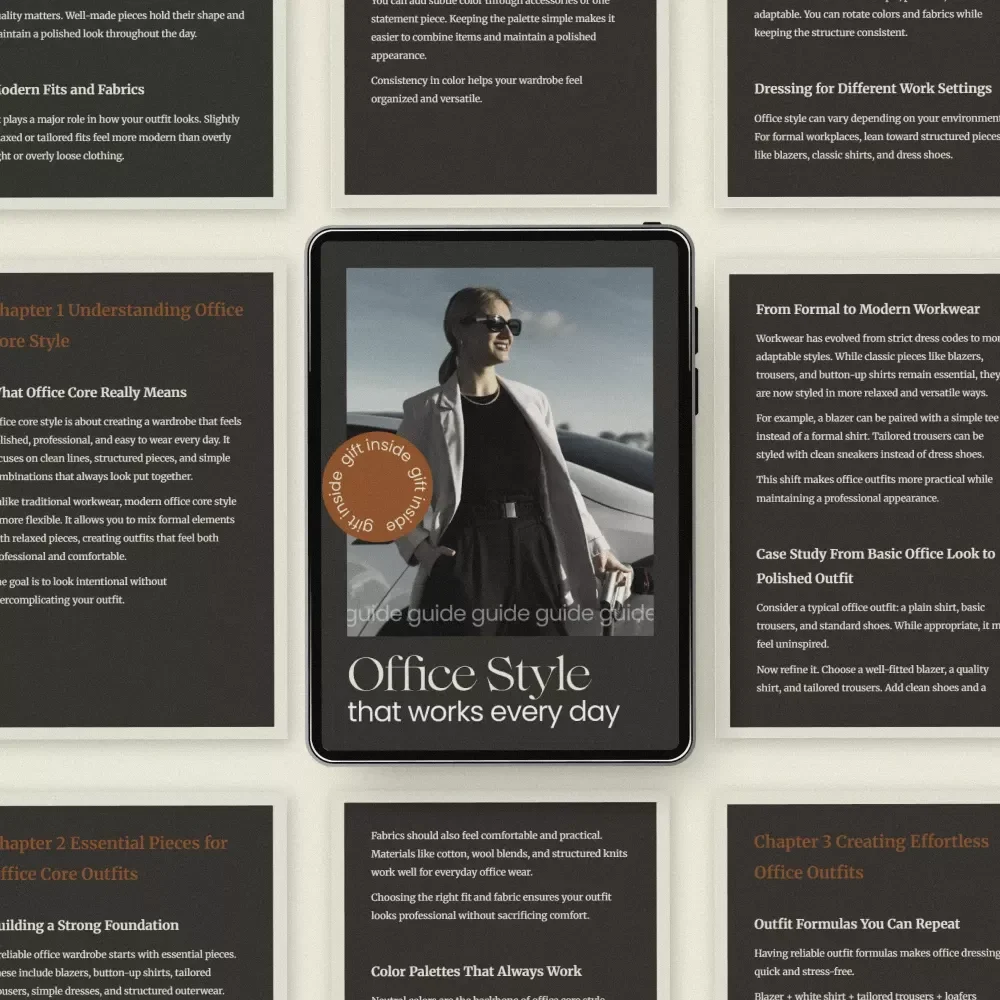 Office Style That Works Every Day – Office Core Outfits Guide, Workwear Capsule Wardrobe eBook, Modern Professional Style Checklist