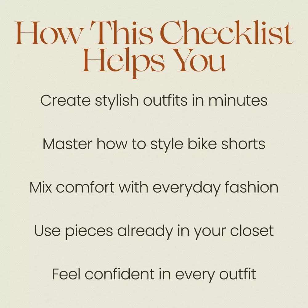 Step-by-Step Styling for Bike Shorts – How to Style Bike Shorts Checklist, Outfit Ideas Guide, Athleisure Styling Tips, Casual Chic Looks