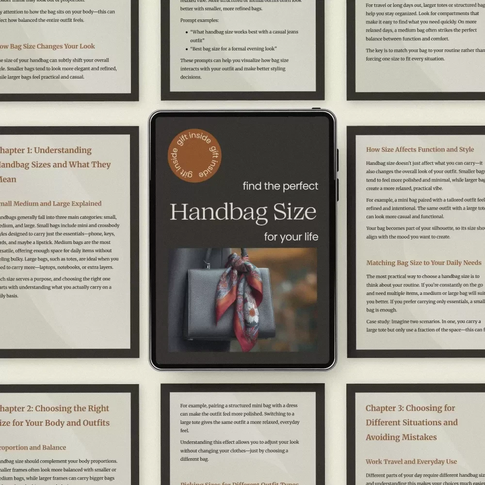Find the Perfect Handbag Size for Your Life – How to Choose Handbag Size Guide, Bag Size Chart, Style & Proportion Tips, Digital Download