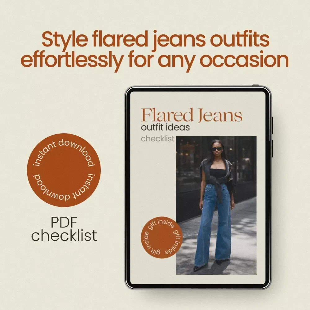 Flared Jeans Outfit Ideas Checklist, Stylish Flared Jeans Outfits Guide, Retro & Modern Denim Styling Tips Digital Download