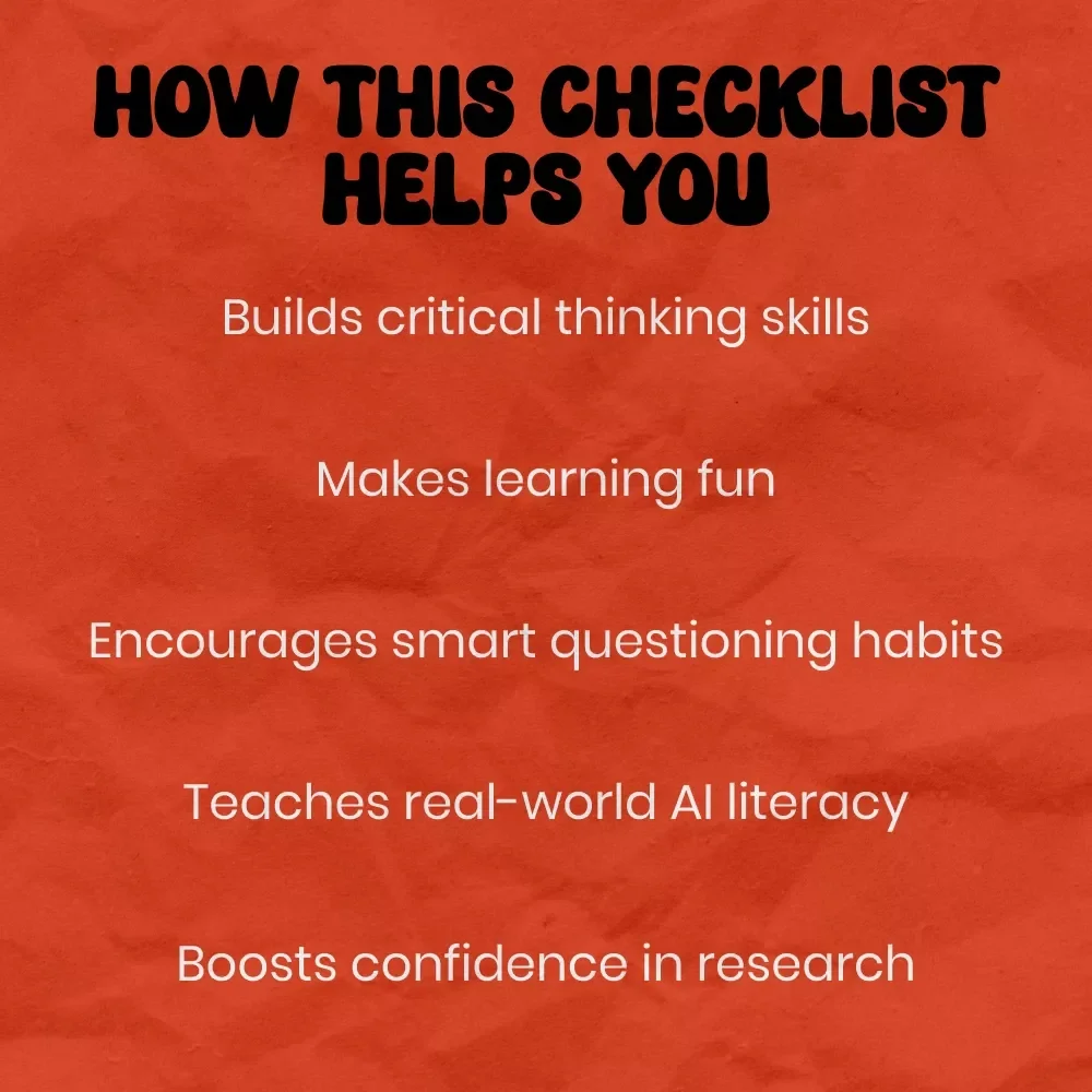Junior Fact-Checker’s Checklist: Teaching Kids to Verify AI Info | Fun Guide on how to teach kids to fact check ai | Printable Digital Download for Curious Learners