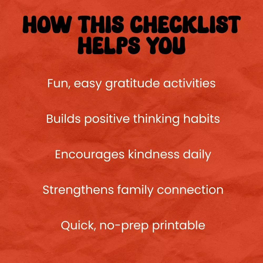 Fun & Simple Checklist for Teaching Kids Gratitude | Easy Guide on how to teach kids about gratitude | Printable Family Activity Tool
