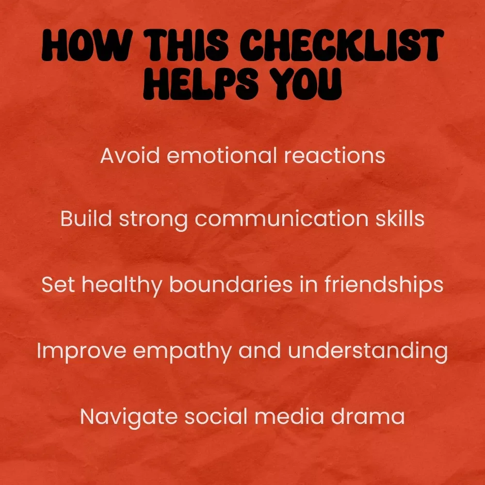 Friendship Rescue: A Teen Drama Survival Checklist | How to Help Teen Navigate Friendship Drama | Printable Teen Guide for Parents & Teens | Emotional Skills Toolkit
