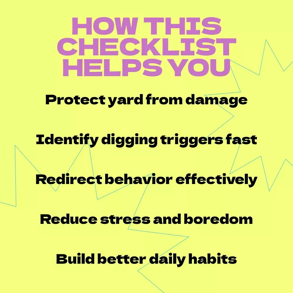 Stop Your Dog from Digging Checklist – How to Stop Dog from Digging in Yard, Easy Training Guide for Calm, Happy Dogs, Printable Pet Behavior Solution