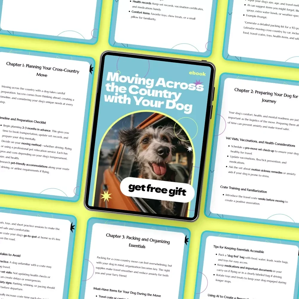 Moving Across the Country with Your Dog – Complete Ebook Guide on how to move with a dog across country, Planning, Travel Tips & Stress-Free Relocation Checklist