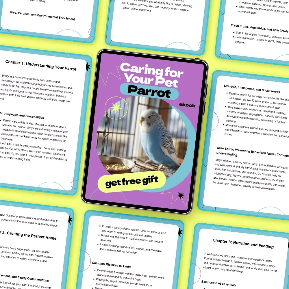 Caring for Your Pet Parrot – Ultimate Guide on how to care for pet parrot | Beginner-Friendly eBook, Parrot Care Checklist, Nutrition, Training & Habitat Setup