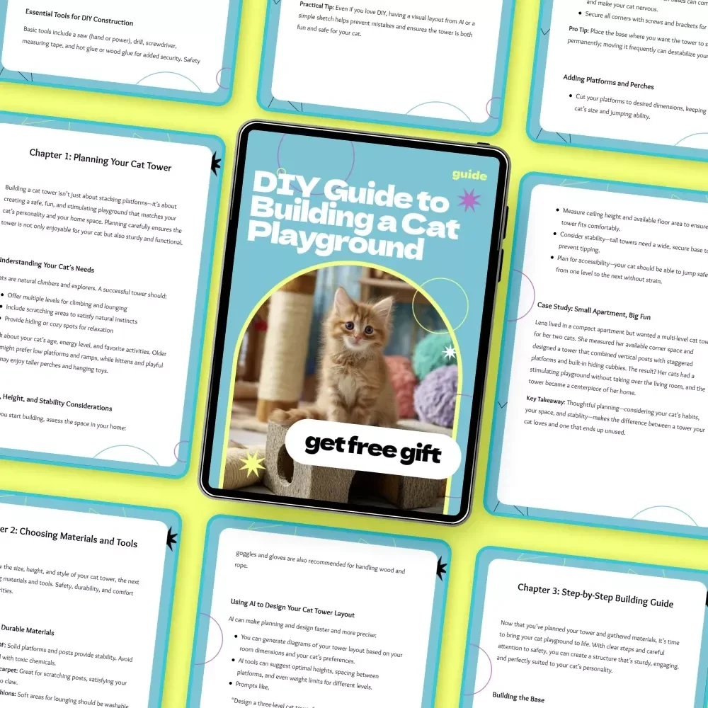 DIY Guide to Building a Cat Playground | How to Make DIY Cat Tower eBook, Cat Furniture Plans, Step-by-Step Cat Tower Guide, Printable Pet Project