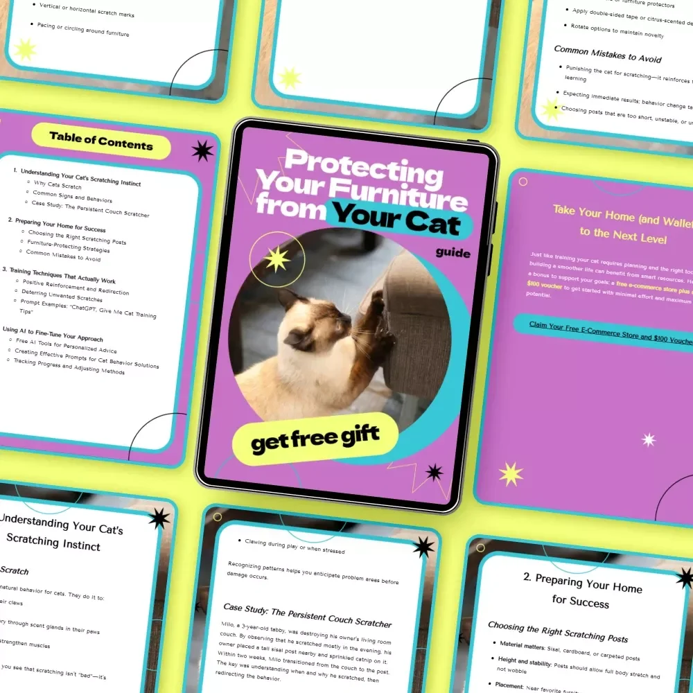 Protecting Your Furniture from Your Cat – How to Stop Cat from Scratching Furniture Guide, Cat Training eBook, Scratch-Proof Home Checklist for Pet Owners