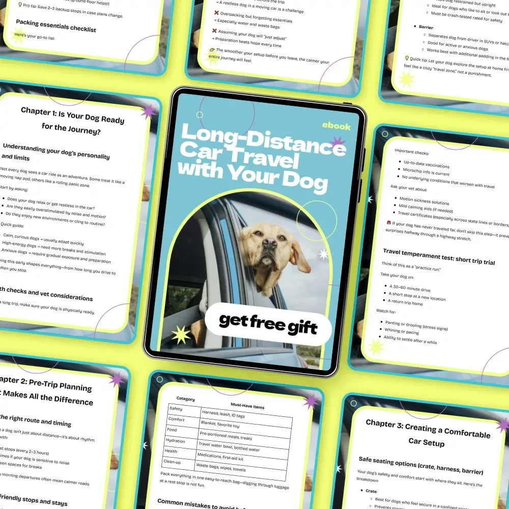 Long-Distance Car Travel with Your Dog – Complete Ebook Guide on how to travel with dog in car long distance, Road Trip Planning, Dog-Friendly Travel Checklist, Stress-Free Pet Journey