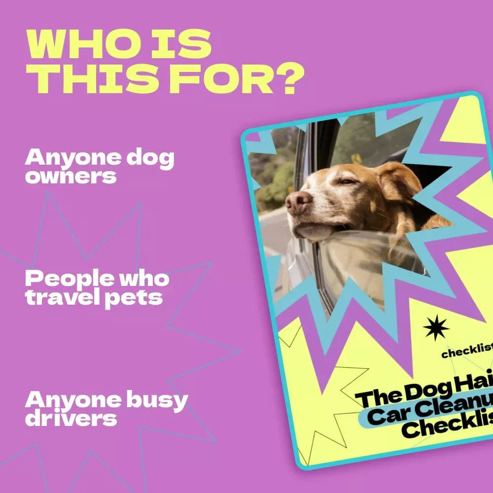 The Dog Hair Car Cleanup Checklist – How to Remove Dog Hair from Car Fast | Printable Pet Hair Removal Guide, Easy Car Cleaning Routine for Dog Owners